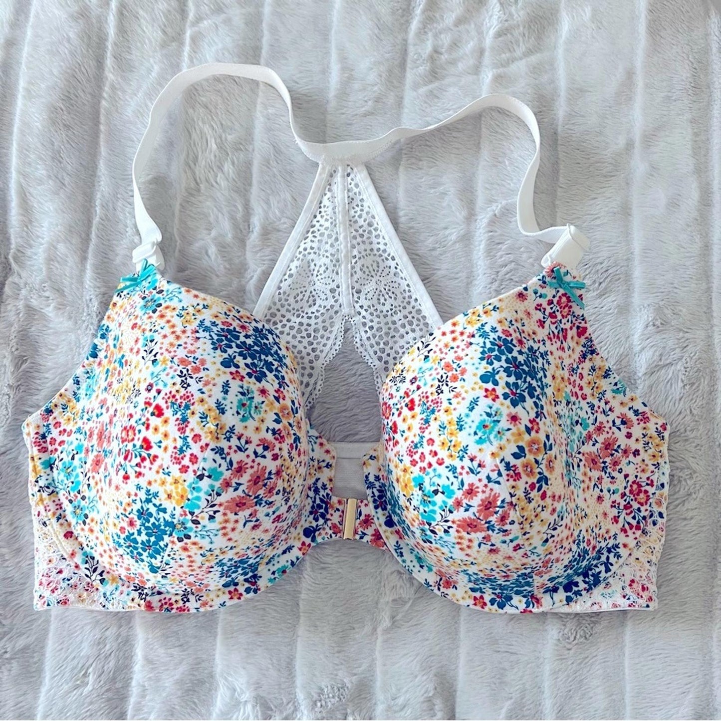 Cacique Floral Lace Racerback Push Up T-Shirt Bra, Size 40DD
