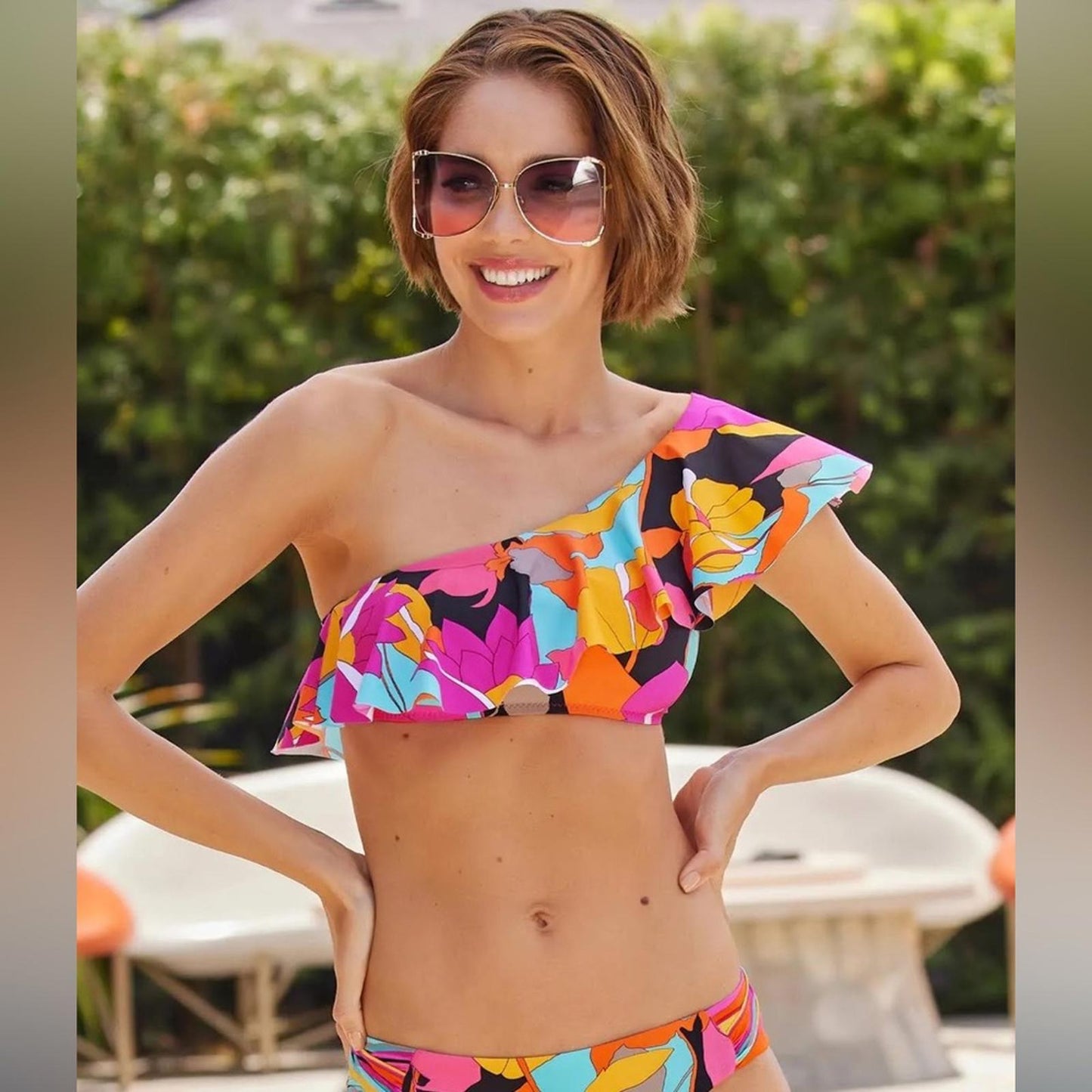 Trina Turk Gemini One Shoulder Bikini Top, Size 8 NEW w/Tag