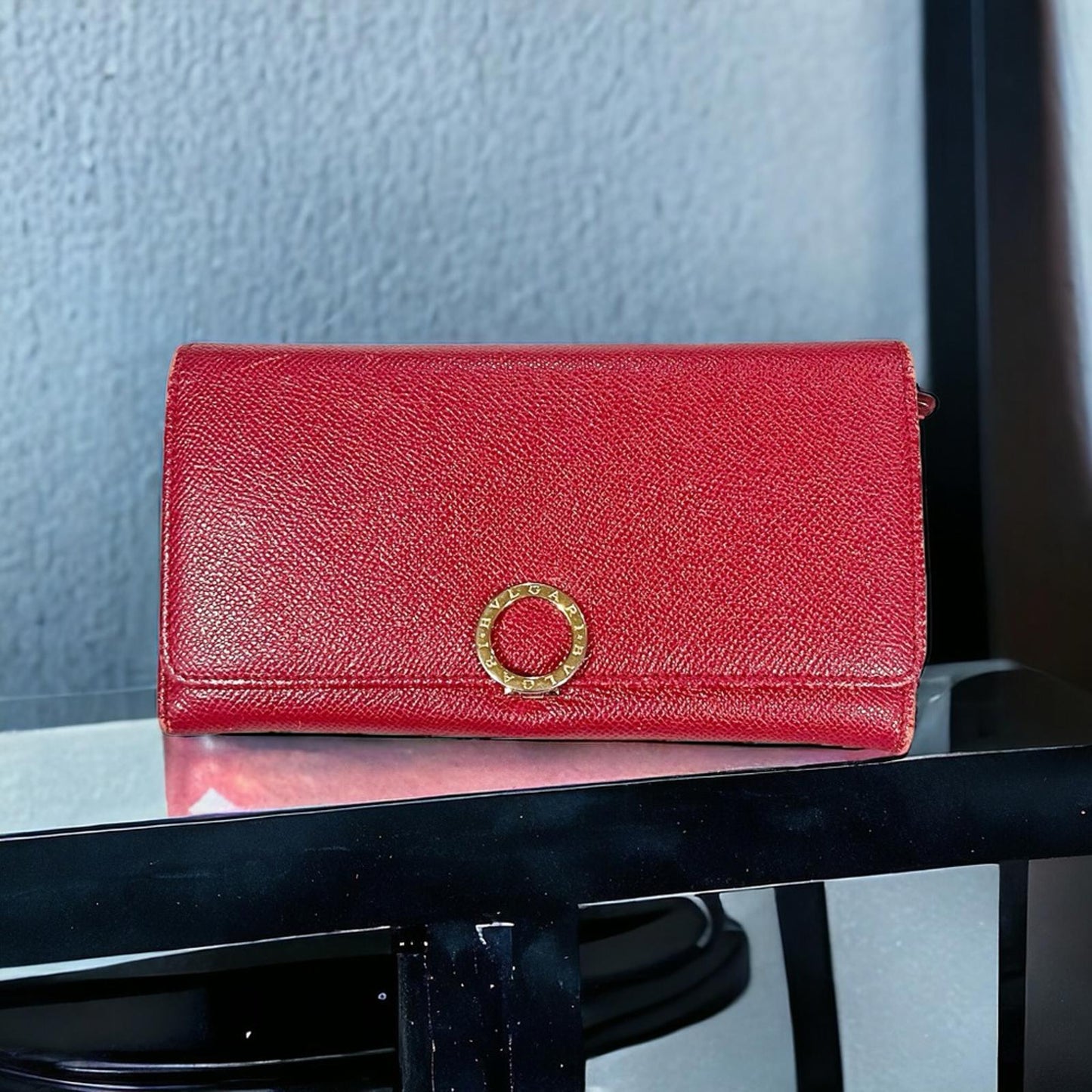 BVLGARI (Made in Italy) Long Leather Wallet in Red, Excellent Condition