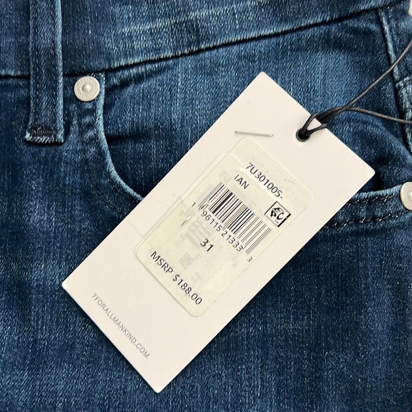 7 For All Mankind Kimmie Mid Rise Slim Straight Jeans in Dian, NEW, Size 31
