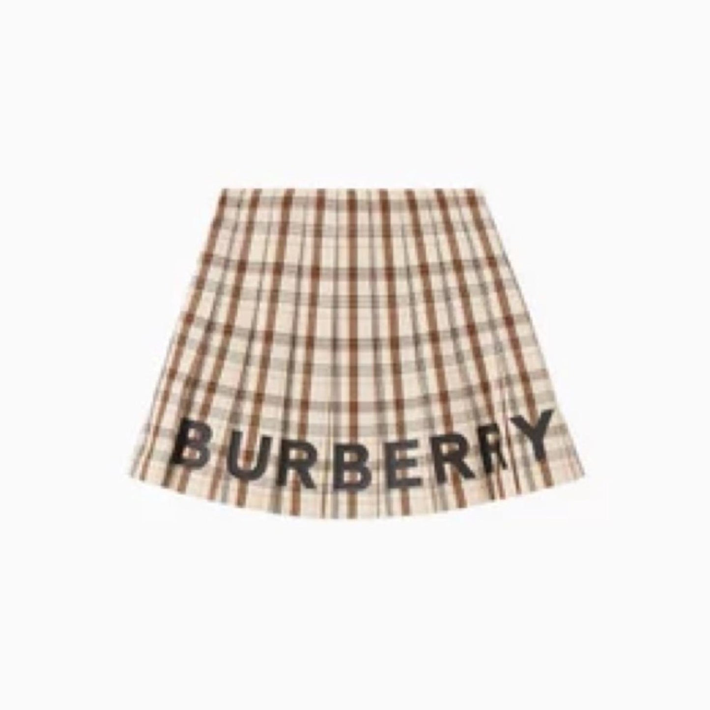 Burberry Kids Beige Check Logo Print Lianne Pleated Skirt, Size 4Y New w/Tag