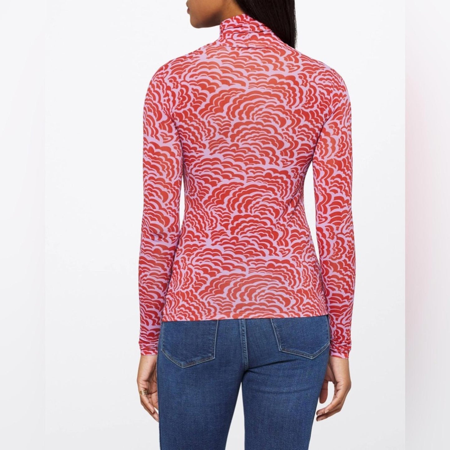 ALC James Printed Stretch-Mesh Turtleneck Top, Size L New w/Tag Retail $295
