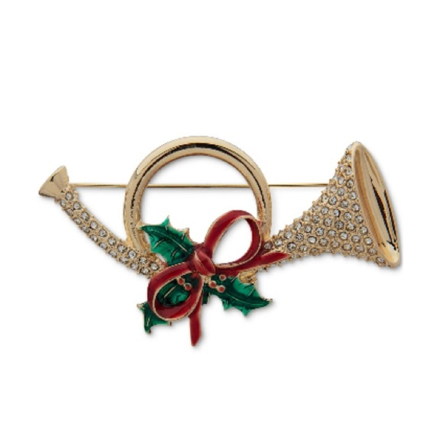 Anne Klein Gold-Tone Crystal French Horn Pin/Brooch, New in Box