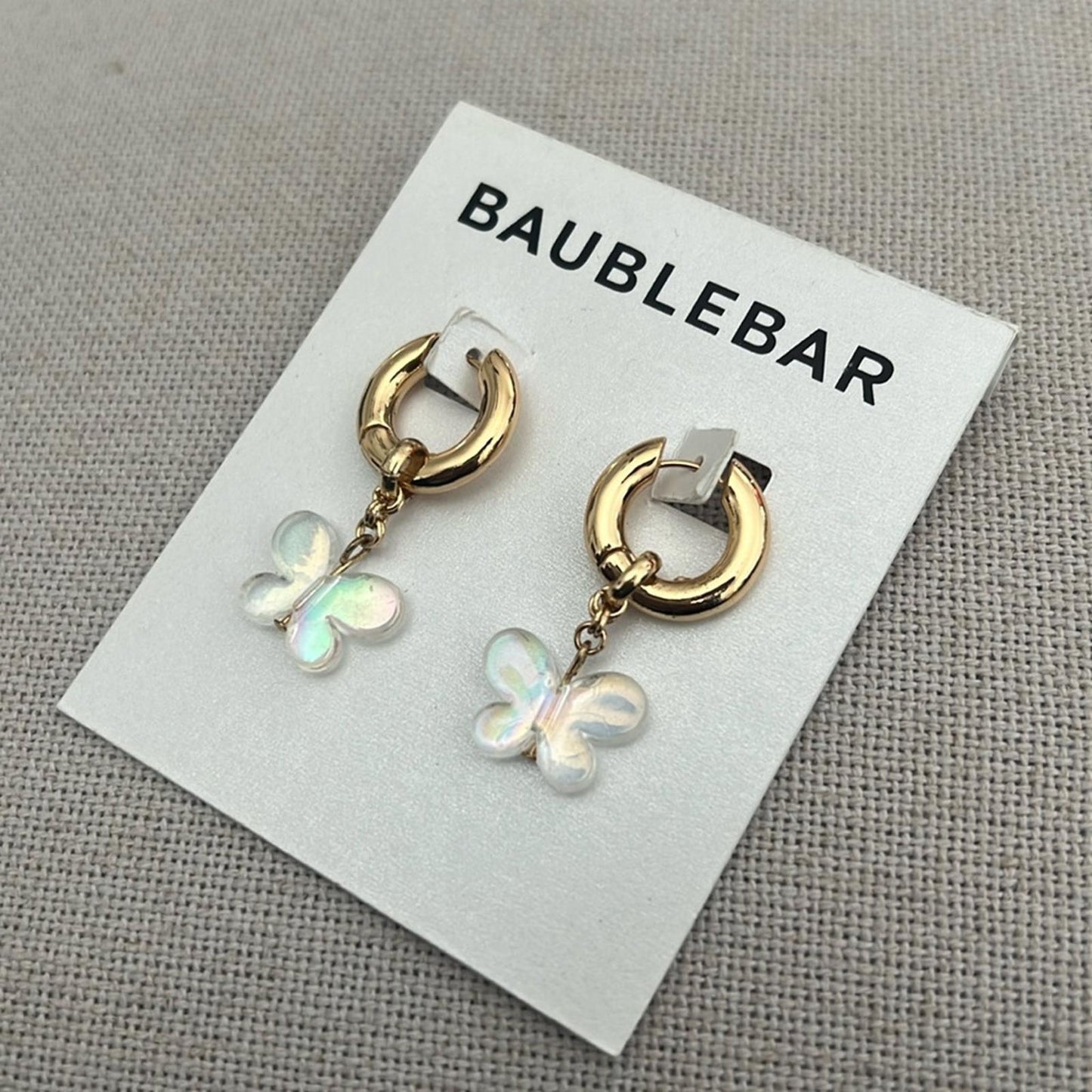 BAUBLEBAR Vanessa Iridescent Butterfly Charm Huggie Hoop Earrings, New w/Tag $44