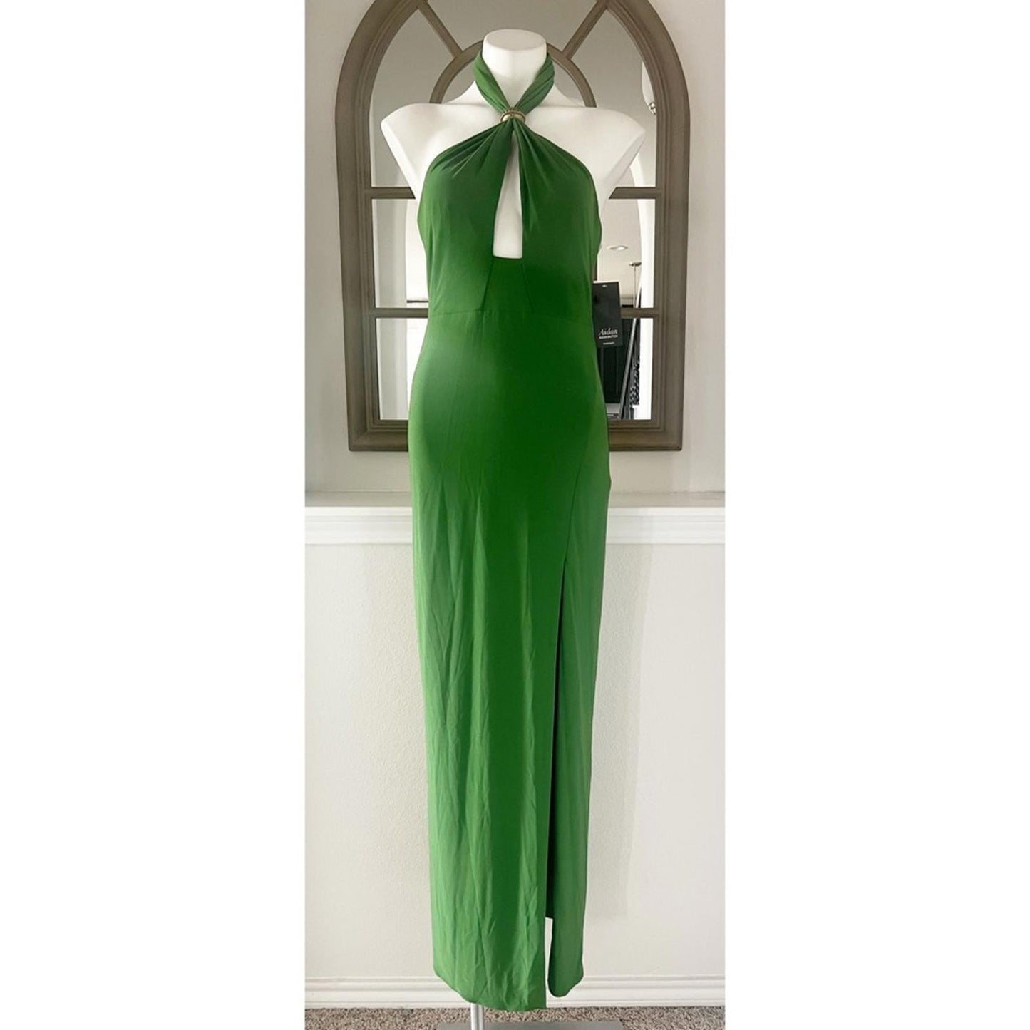 Aidan by Aidan Mattox Halter Cutout Gown in Green/Moss Size 4 NEW w/Tag $245