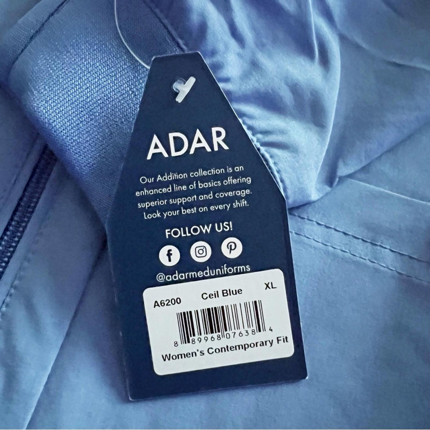 ADAR Addition Scrubs Zippered Bomber Scrub Jacket, Cell Blue, Size XL New w/Tag