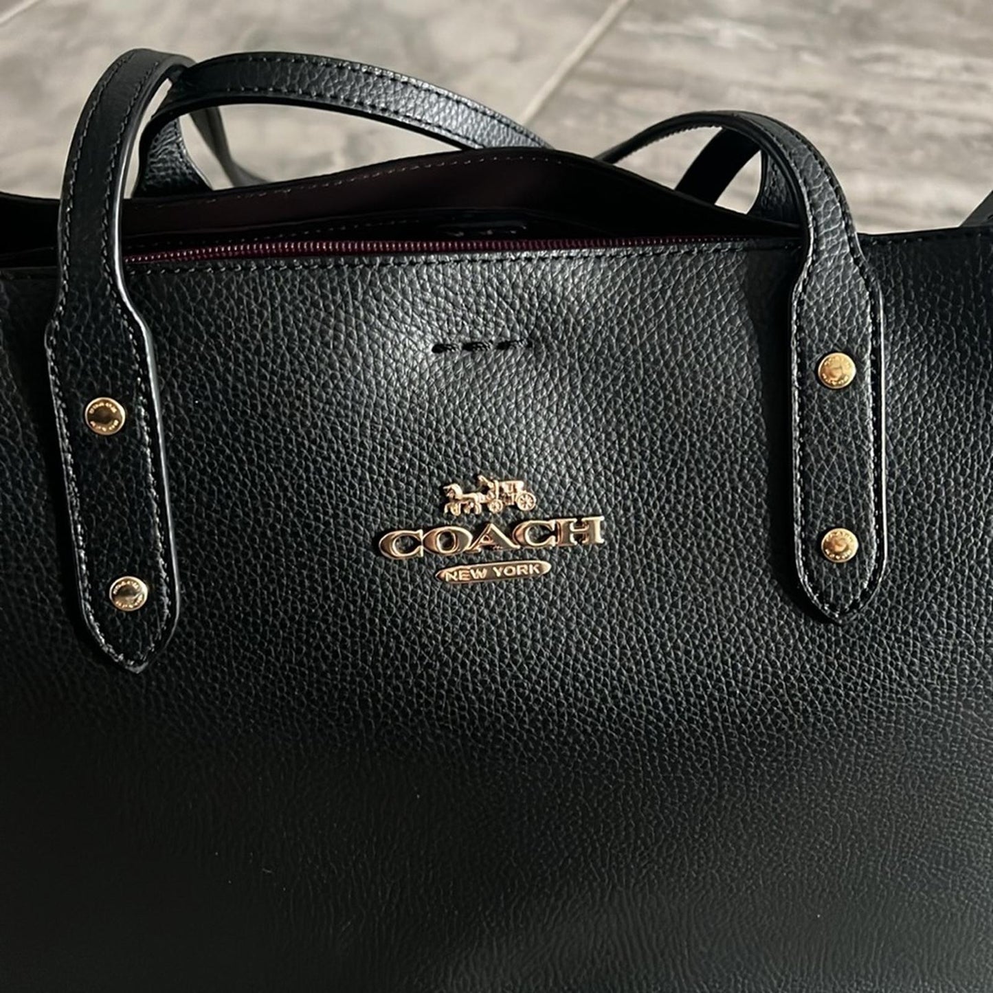 Coach Town Tote Polished Pebbled Leather Black, Code #C2091-72673 EXCELLENT $398