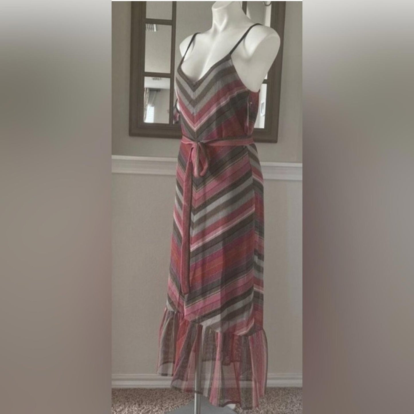 Rachel Roy Finn Metallic Striped Maxi Dress in Pink Grey Mesh Size XL NEW $139