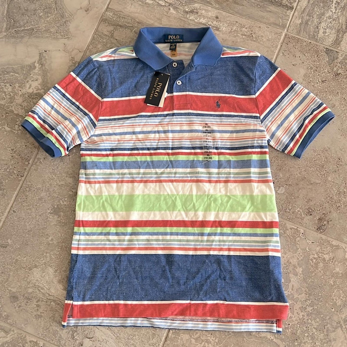 Polo Ralph Lauren Striped Cotton Mesh Polo Shirt, Boys Size XL(18-20) New w/Tag