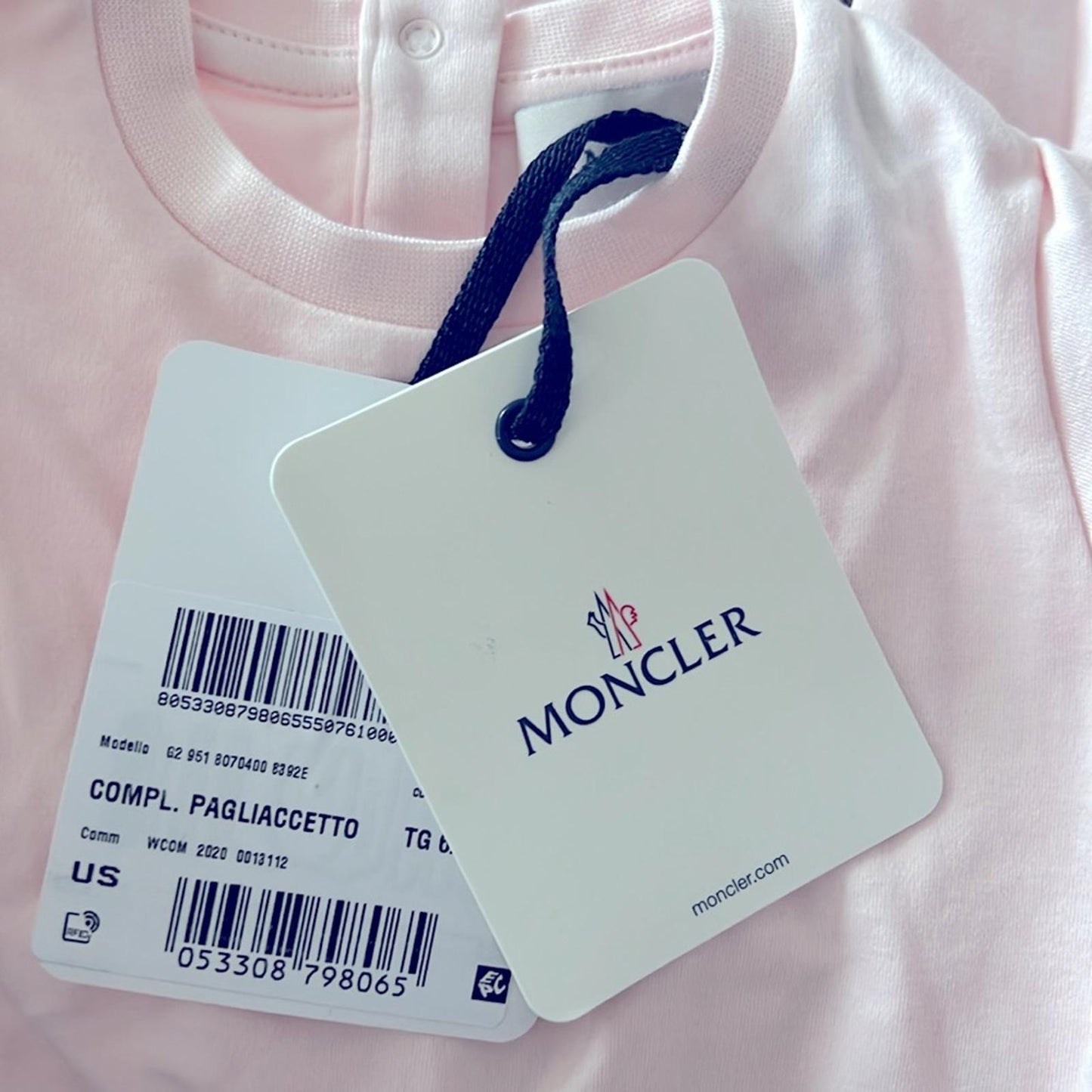 Moncler Enfant Logo Babygrow Set 2-Piece Footie & Hat Size 6/9M New w/Tag