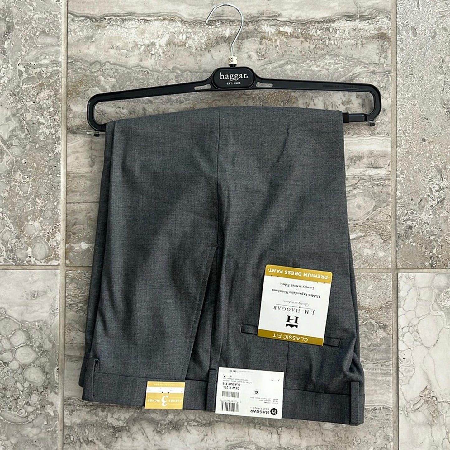 JM Haggar Premium Stretch Solid Premium Pants, Grey, Size 34W X 29L New w/Tag