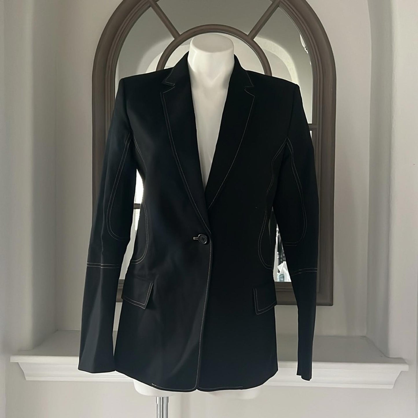 Helmut Lang Contrast Stitch Blazer, Black, Size US4 | UK8 New w/Tag Retail $495