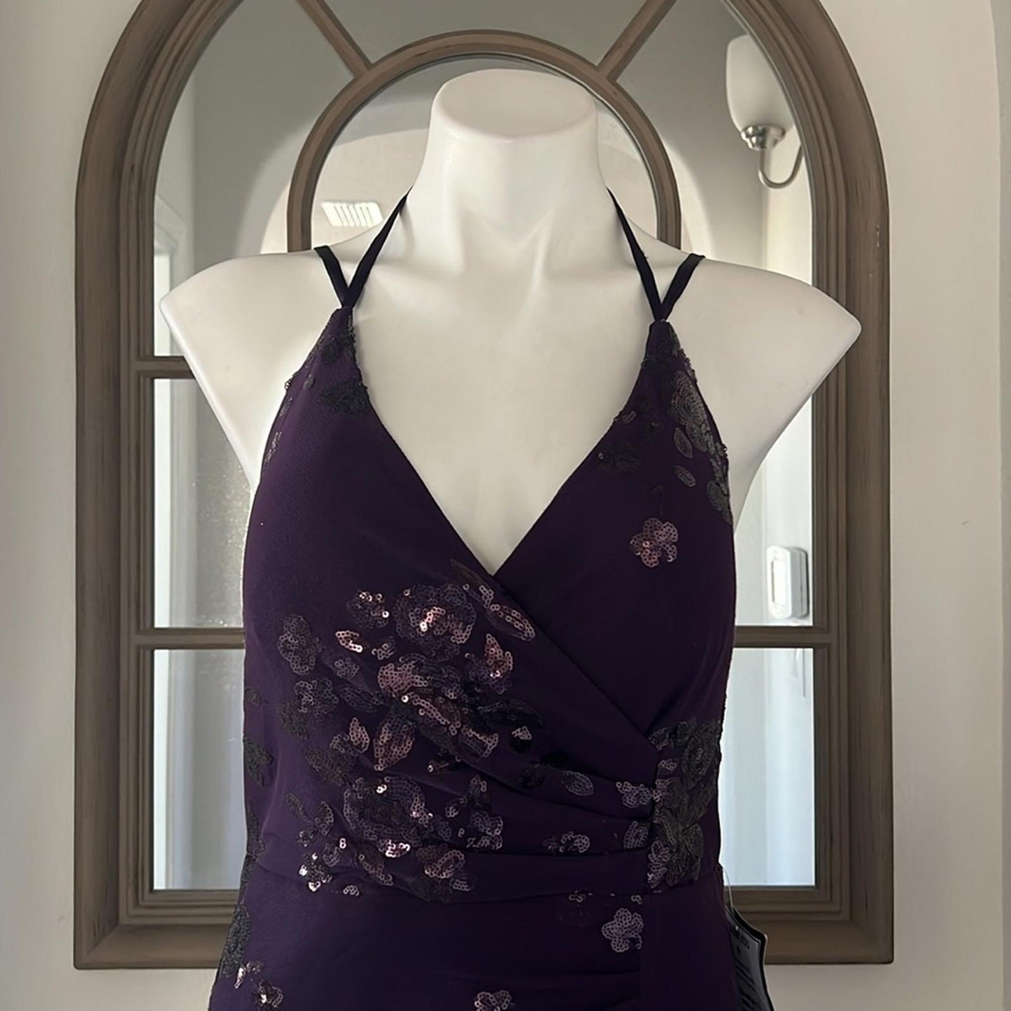 Speechless Embroidered Sequin Mesh Lace-Up Back Gown, Juniors' Size 15 NWT
