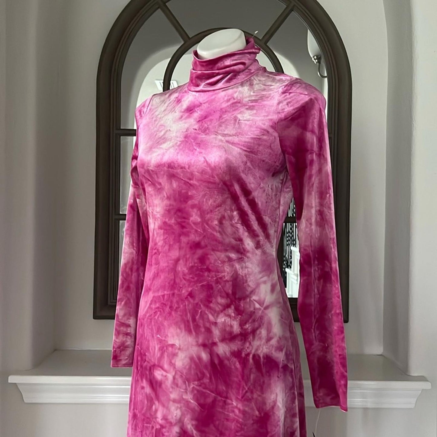 Rachel Rachel Roy Velvet Tie-Dye Midi Sheath Party Dress, Pink Size M New w/Tag