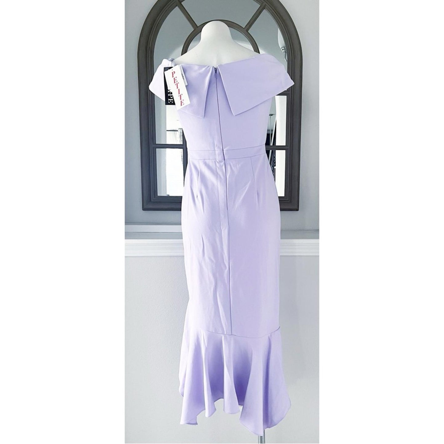 XSCAPE Lilac Ruffled Off-the-Shoulder Dress, Petite Size 10 New w/Tag $259