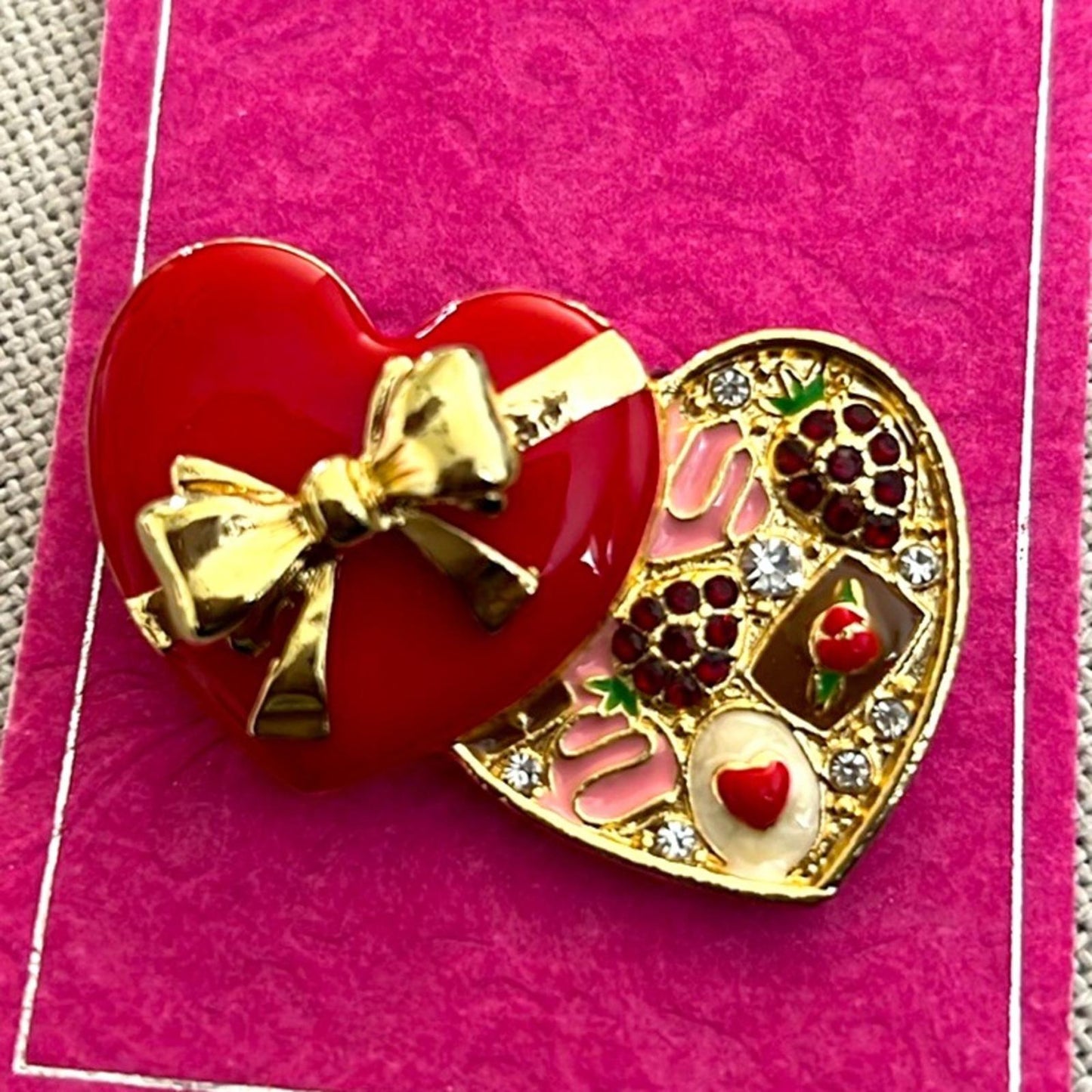Holiday Lane Delicious Gold-Tone Pave Chocolate Heart Box Pin Brooch, NWT $24.50