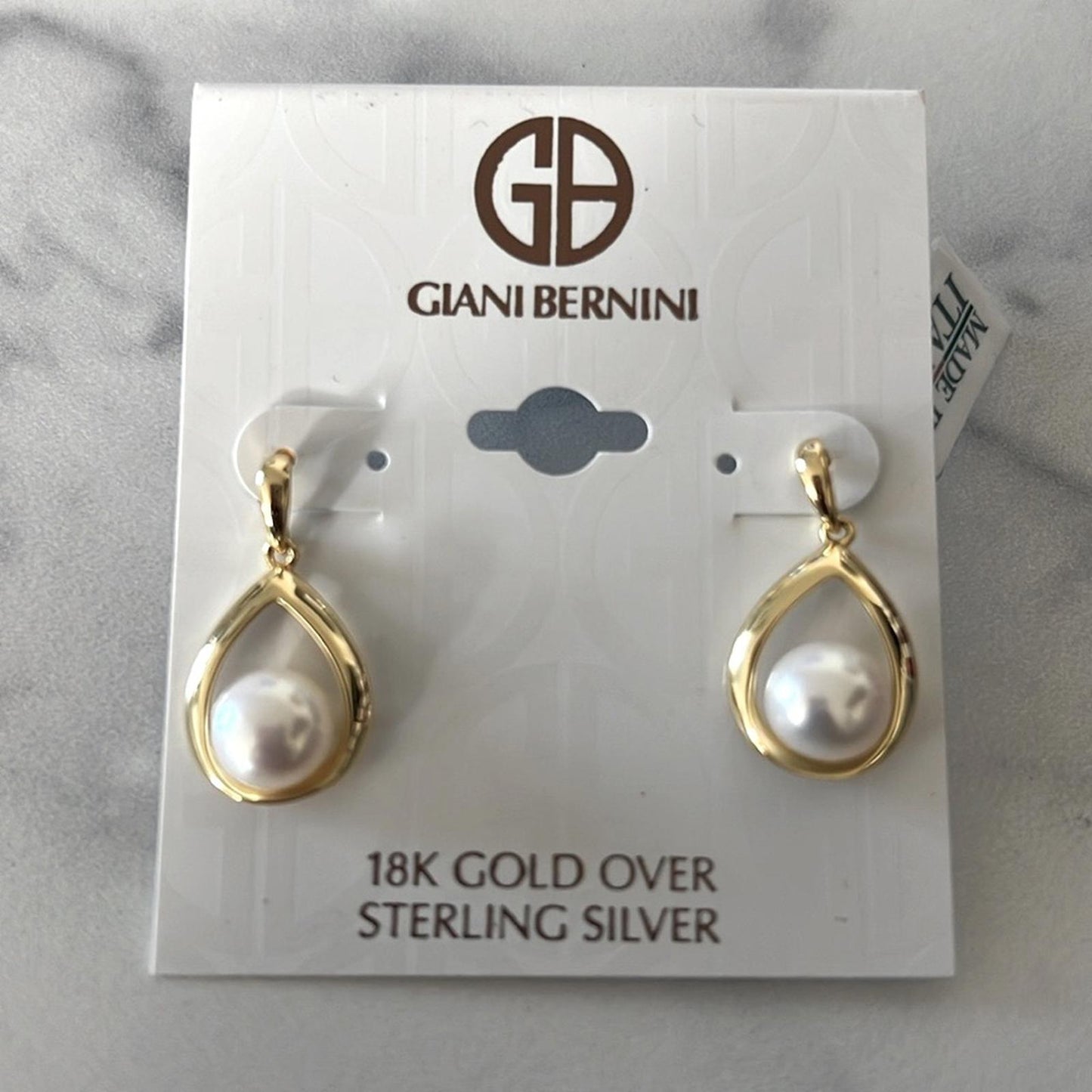 Giani Bernini 18K/SS Cultured Freshwater Pearl 8mm Drop Earrings - Made in Italy