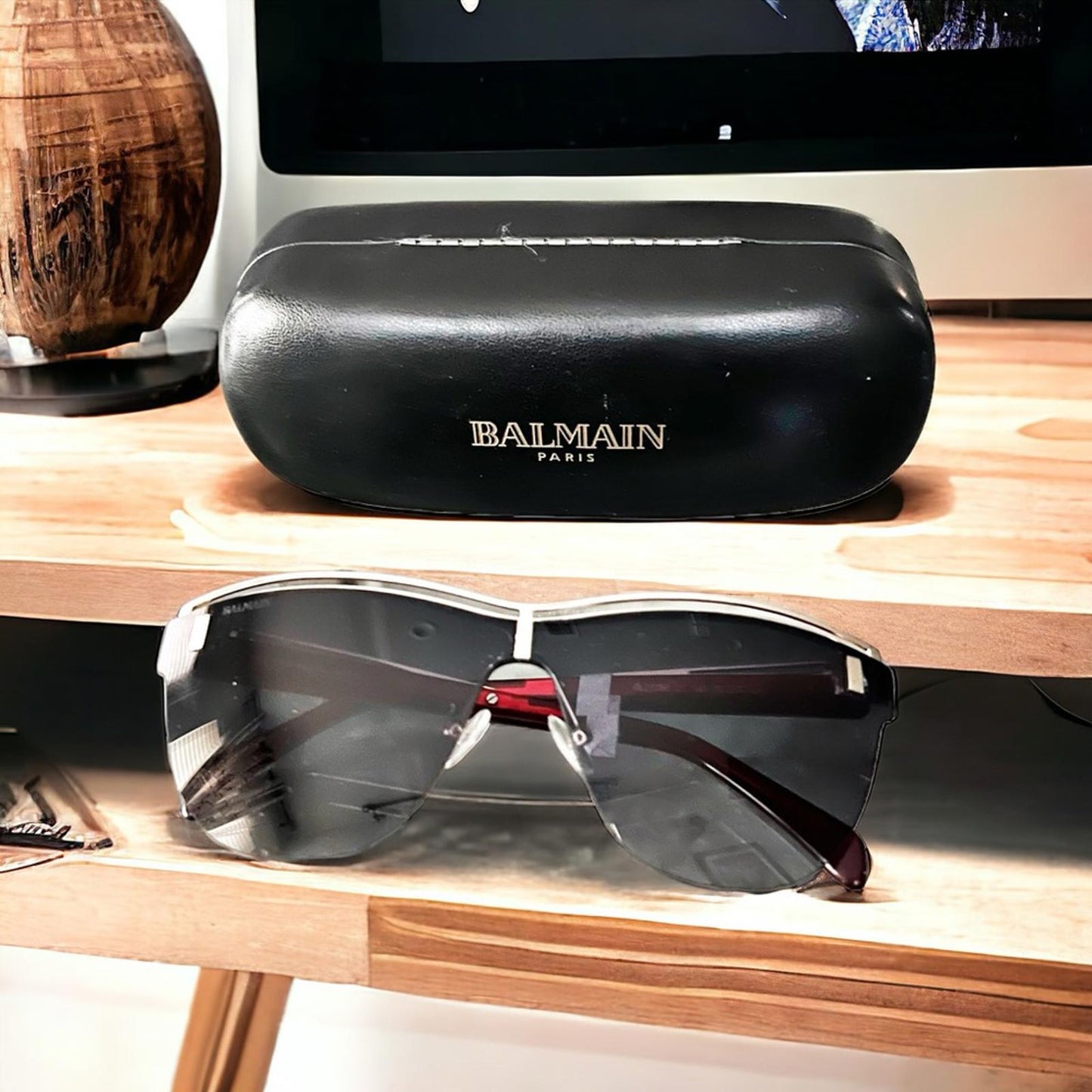 BALMAIN Sunglasses with Red Frames 70MM + Case New w/Tag