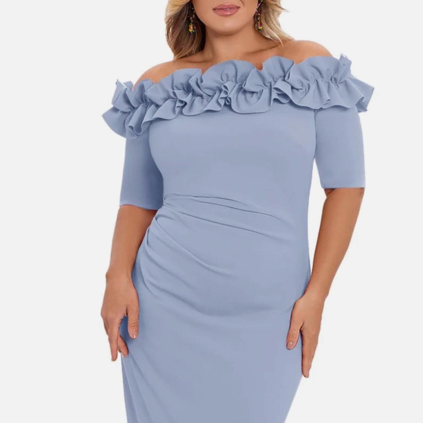 XSCAPE "Isla" Long Crêpe Off-the-Shoulder Ruffle Dress, 16W NEW $249 (Sold Out)