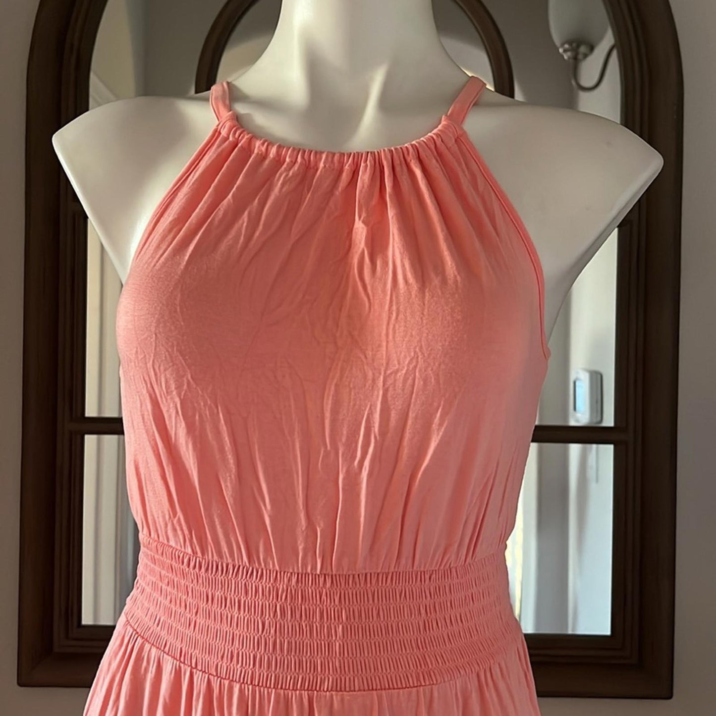 Adyson Parker Color Block Sleeveless Tiered Maxi Dress, Neon Peach Combo NWT
