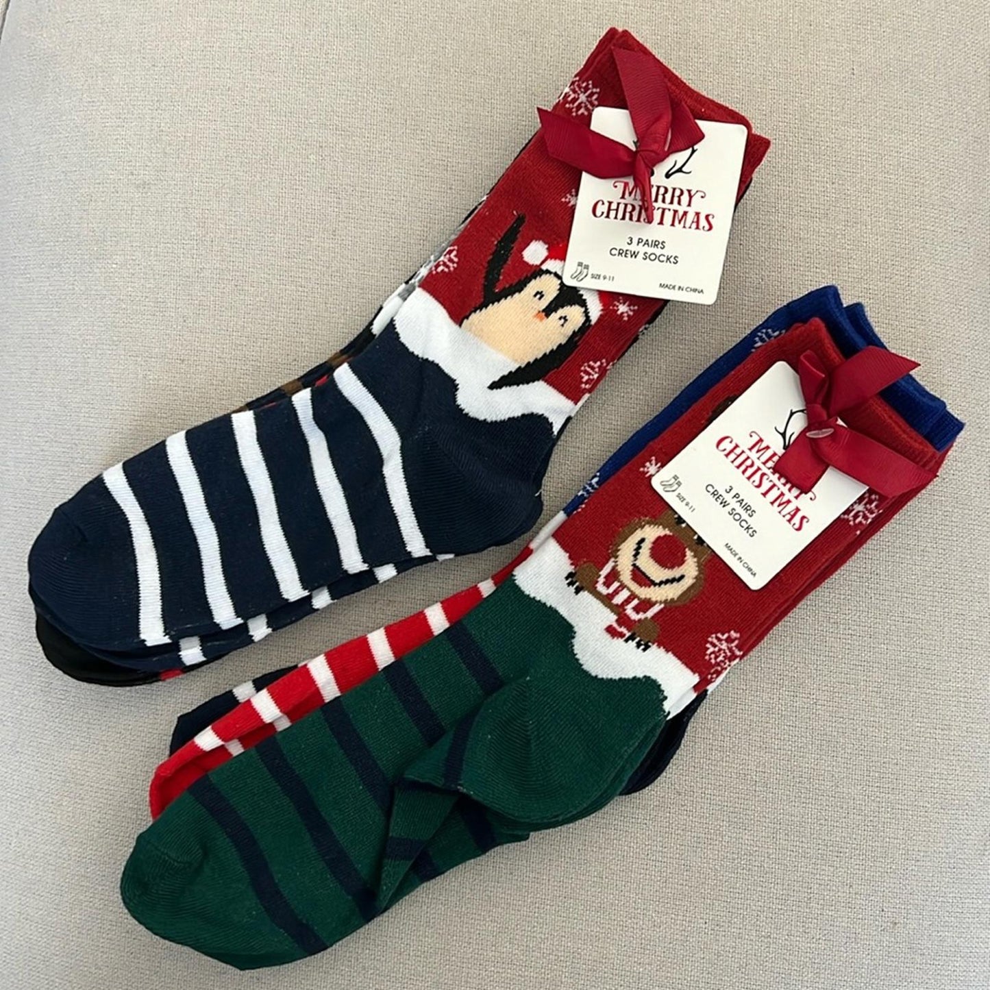 6-Pairs Holiday Crew Socks, Size 9-11 New w/Tag