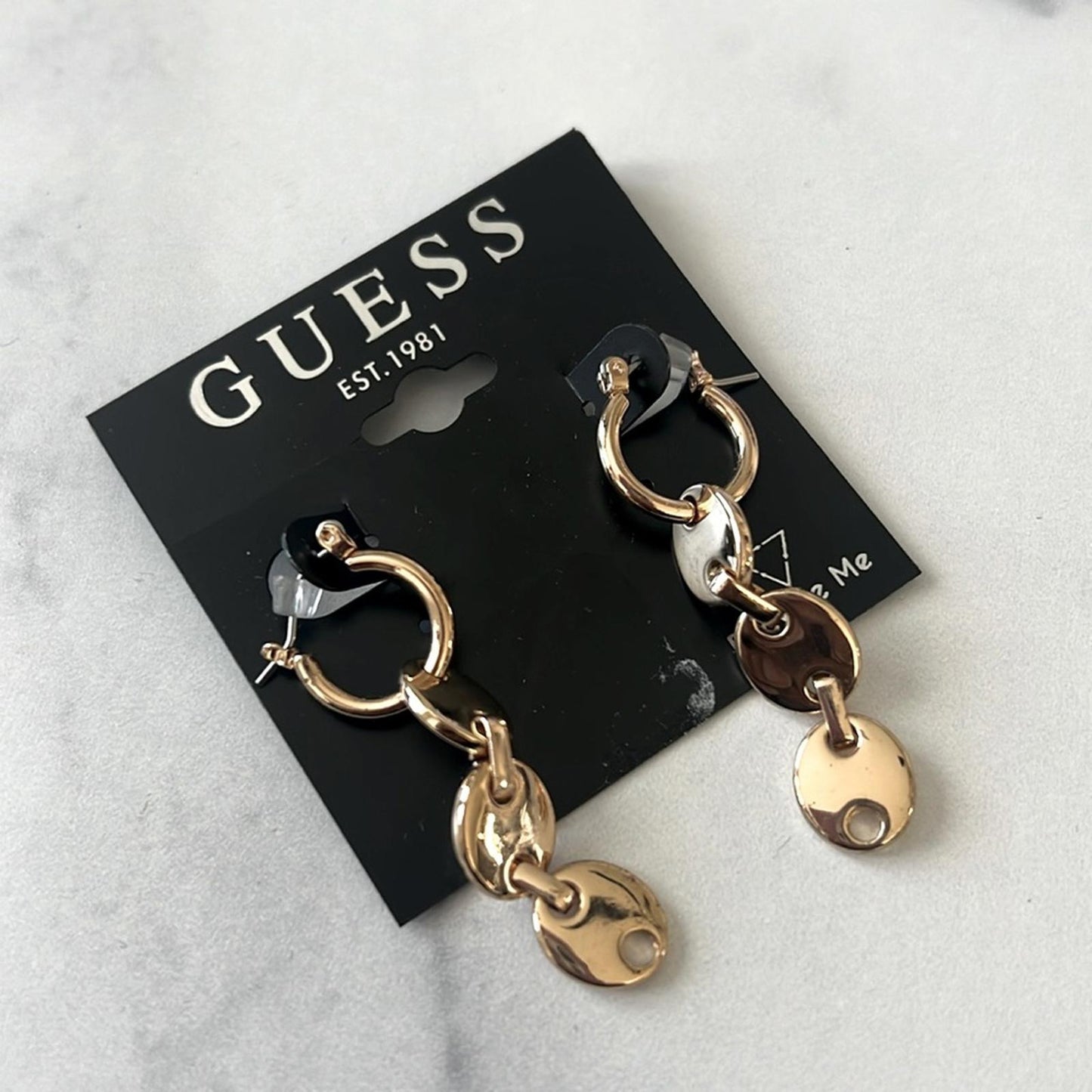 Guess Gold-Tone Link Drop Huggie Hoop Earrings, New w/Tag