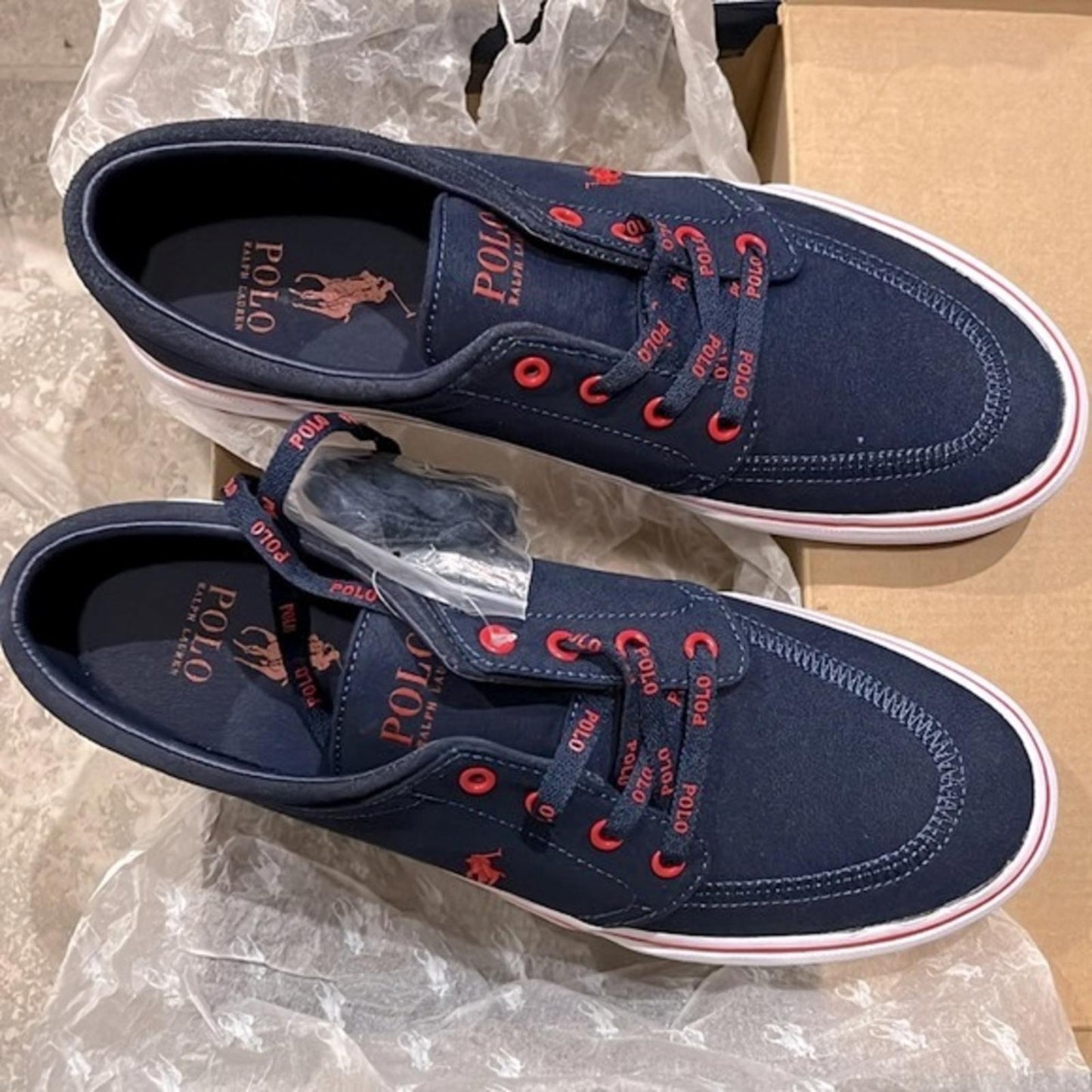 NWT Polo Ralph Lauren Men's Faxon x Logo Lace-Up Canvas Sneakers Navy, Size 10