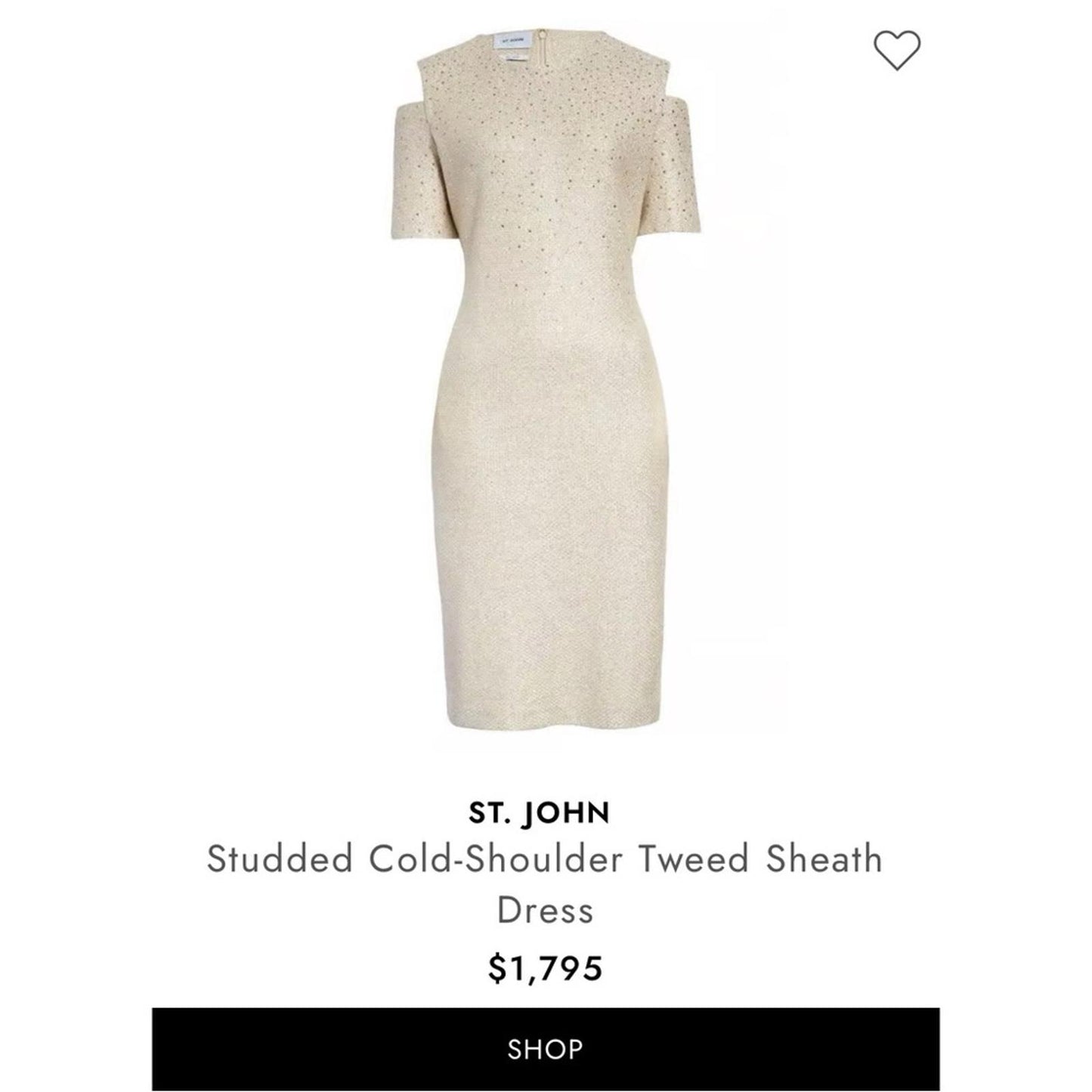 St.John Studded Cold-Shoulder Tweed Sheath Dress in Gold Multi Size 12 NWT $1795