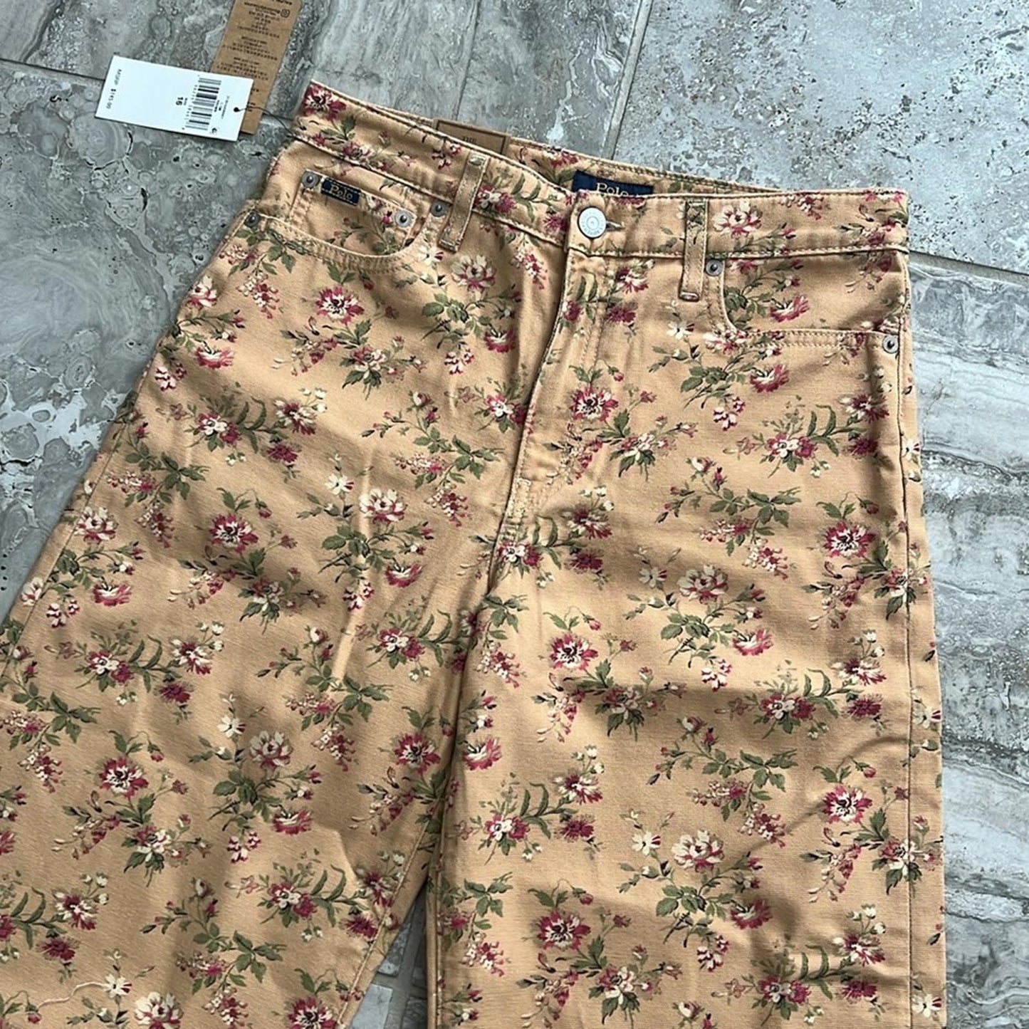 Ralph Lauren Floral Canvas Cropped Wide Leg Pants, Alvarado Wash, Size 16 NWT