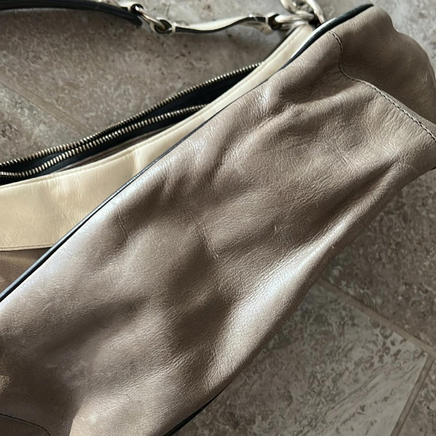 COACH Limited Edition Madison Spectator Cream/Taupe Hobo in Grey/White Bag