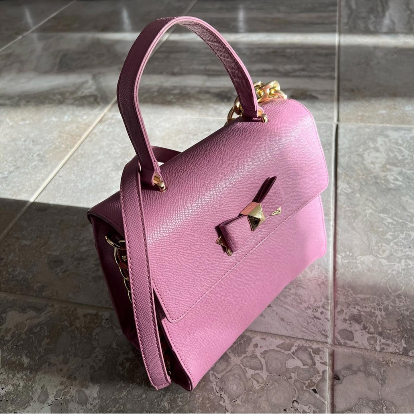 Betsey Johnson Xodevin Shoulder Bag with Chain Shoulder Strap in Pink Gold-Tone