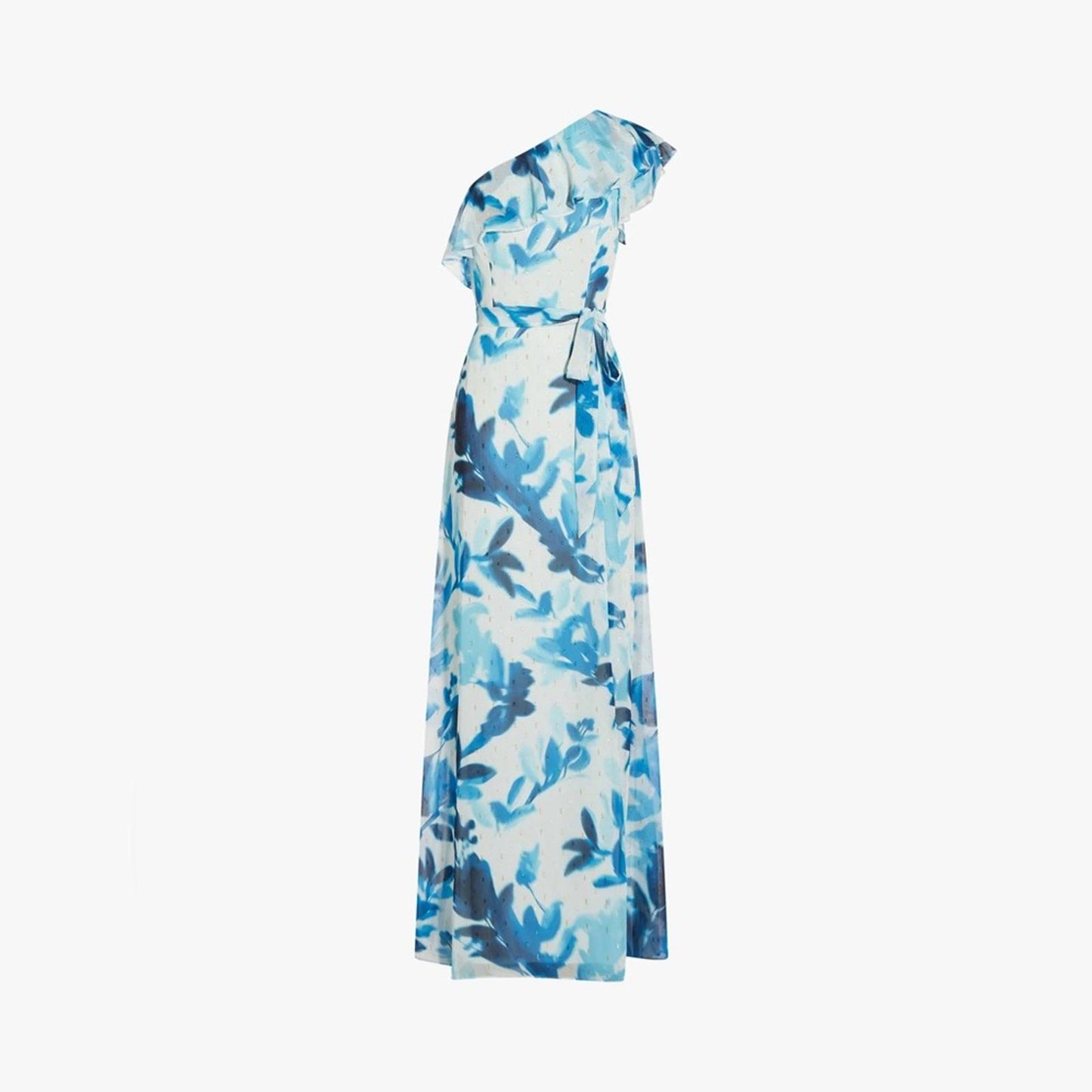 Adrianna Papell One Shoulder Floral Belted Maxi Evening Dress, Size 2 NWT $229