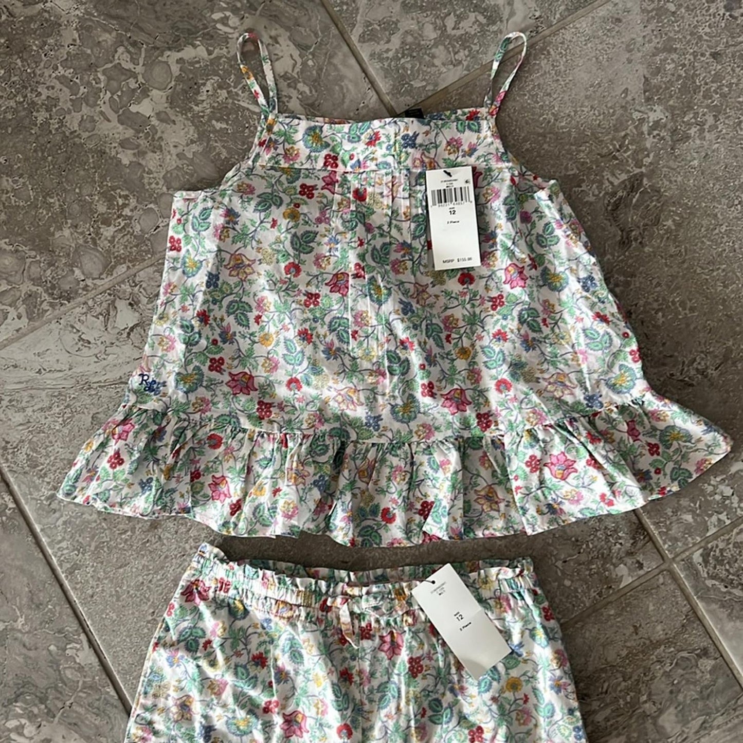 Polo Ralph Lauren Girl's Floral Cotton Batiste 2-Piece Set, Size 12 NWT $155