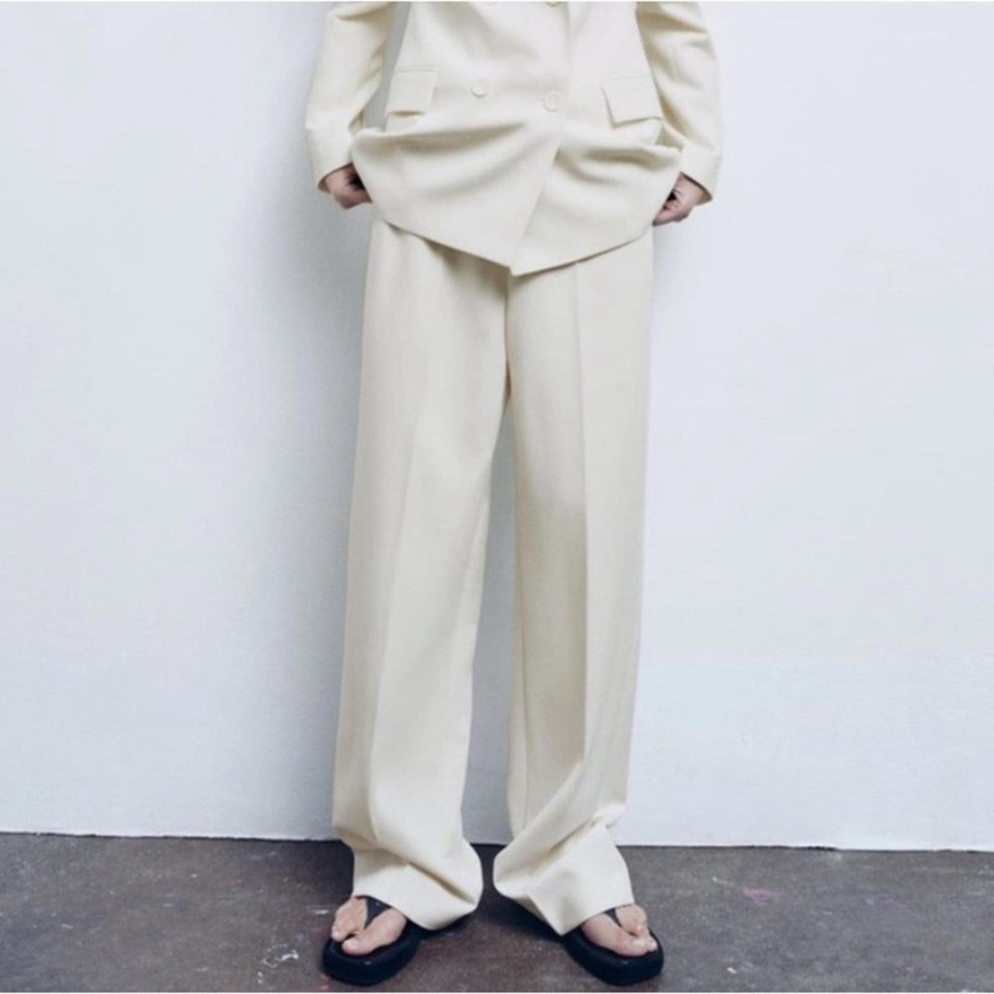 ZARA High-Waisted Wide Leg Pants, Cream White Size XL New w/Tag $89.90