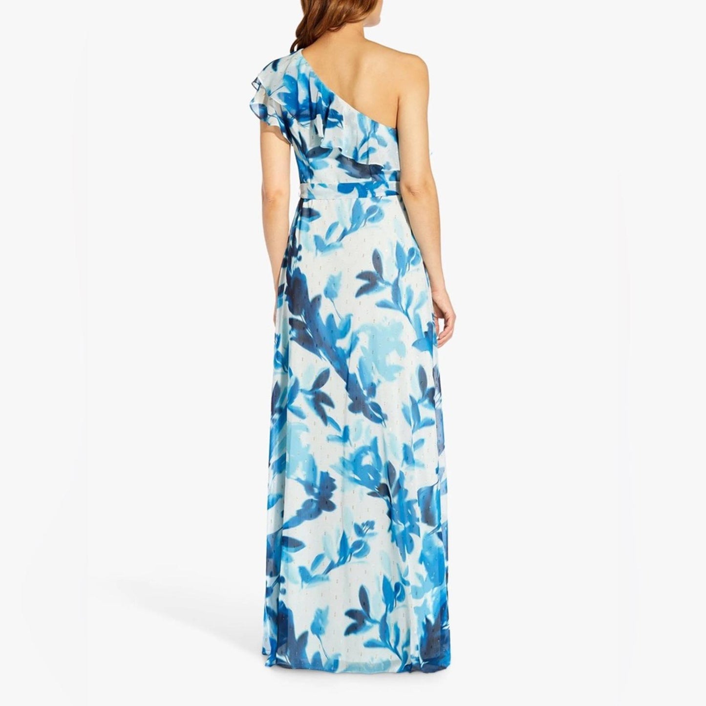 Adrianna Papell One Shoulder Floral Belted Maxi Evening Dress, Size 2 NWT $229