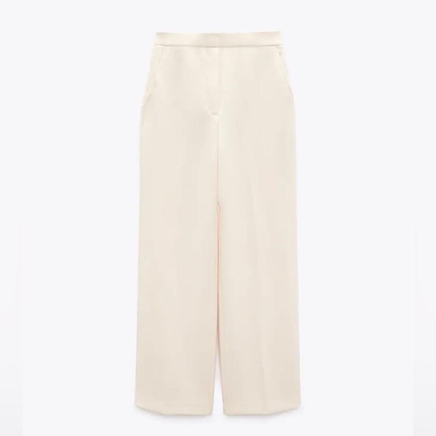 ZARA High-Waisted Wide Leg Pants, Cream White Size XL New w/Tag $89.90