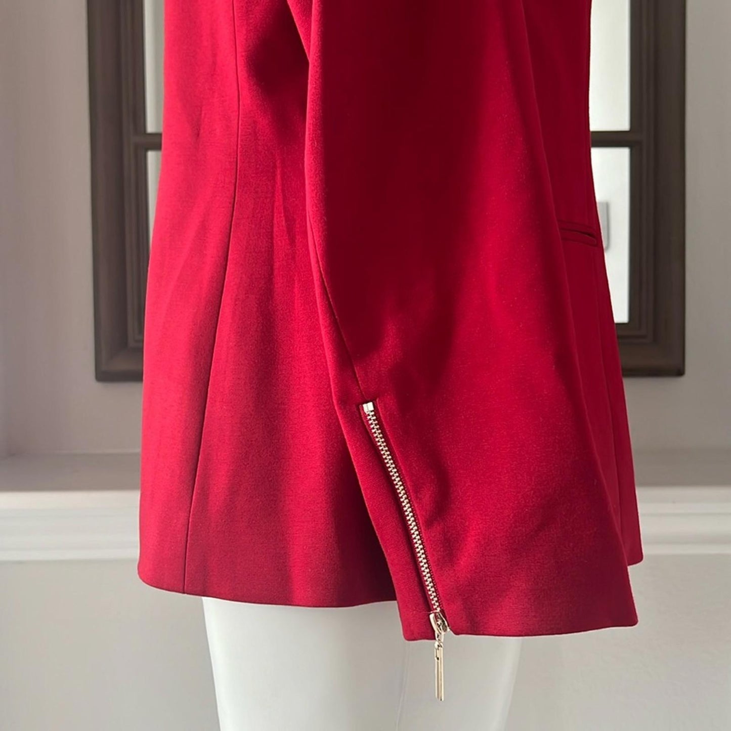 Kasper Zip Cuff Notched Collar One-Button Blazer in Red Petite Size 10, New $129