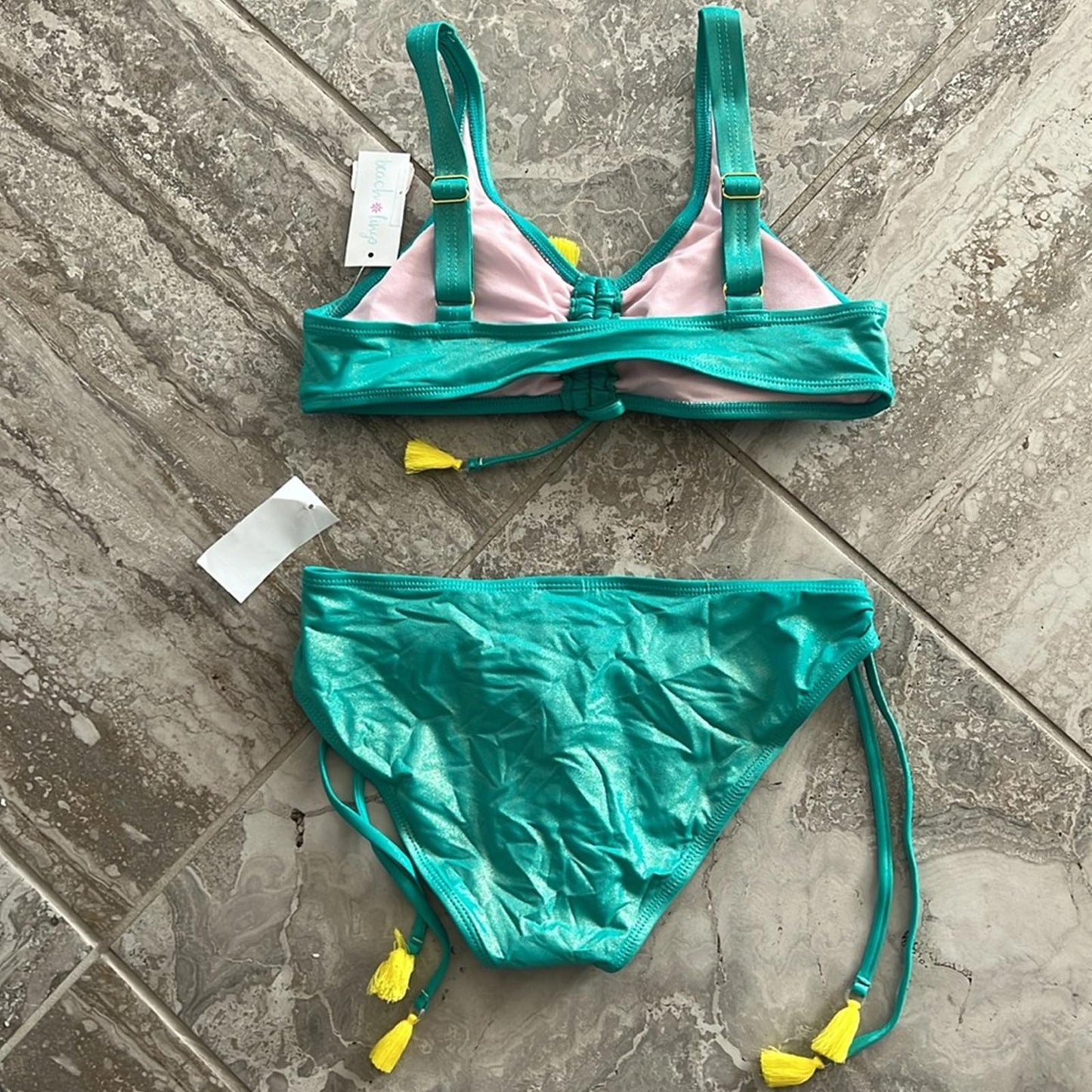 Beach Lingo Mermaid 2-Piece Metallic Turquoise Bikini Swimsuit Size 16 New w/Tag