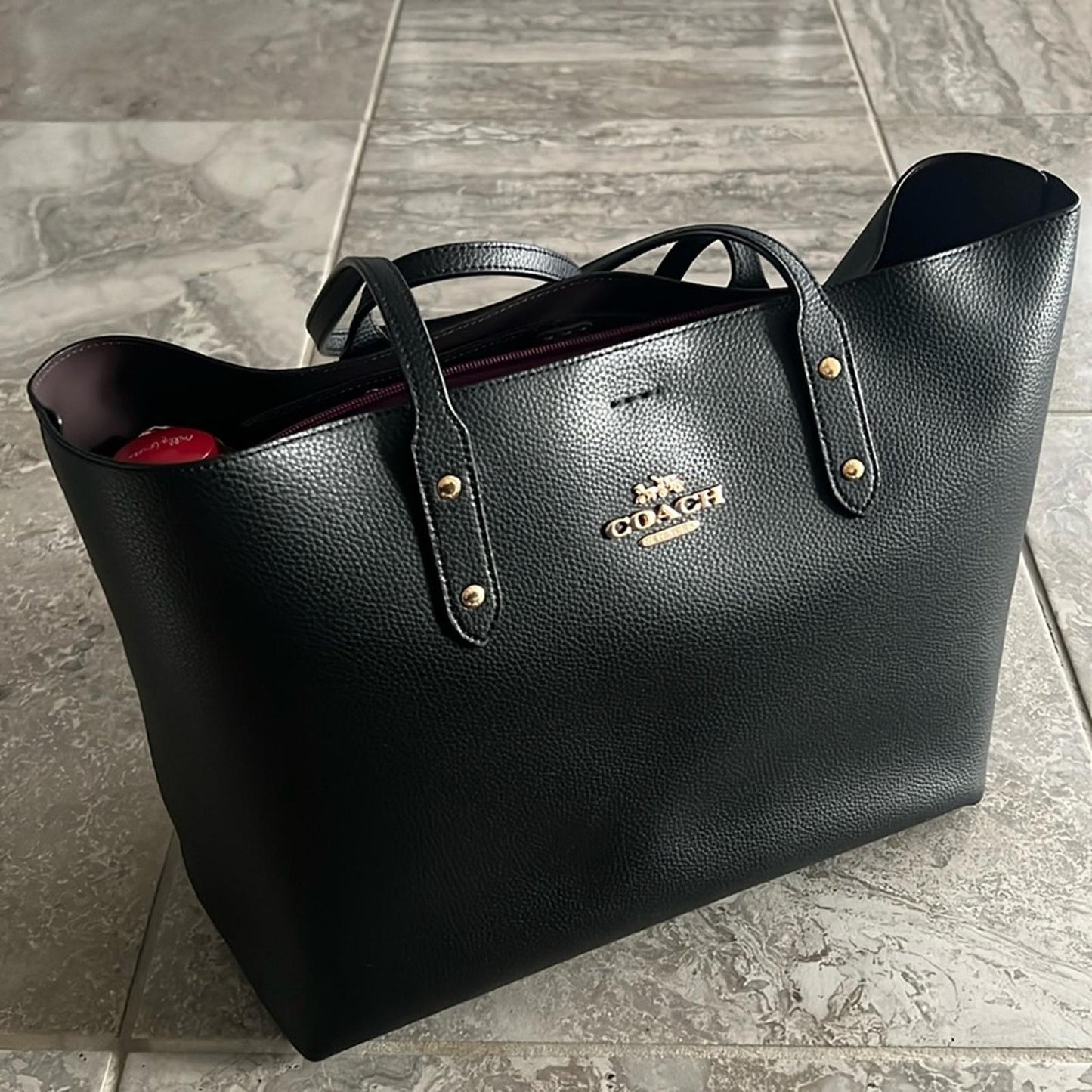 Coach Town Tote Polished Pebbled Leather Black, Code #C2091-72673 EXCELLENT $398
