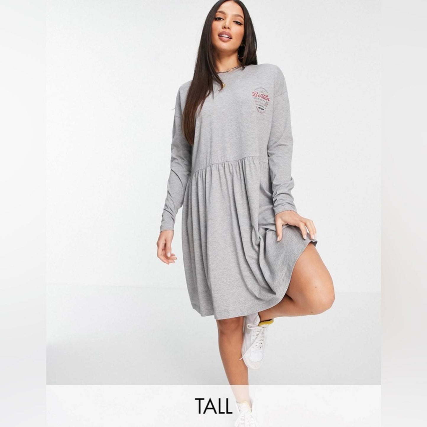 ASOS’ Noisy May Collegiate Motif Jersey Smock Dress, Gray Heather Size XL NWT
