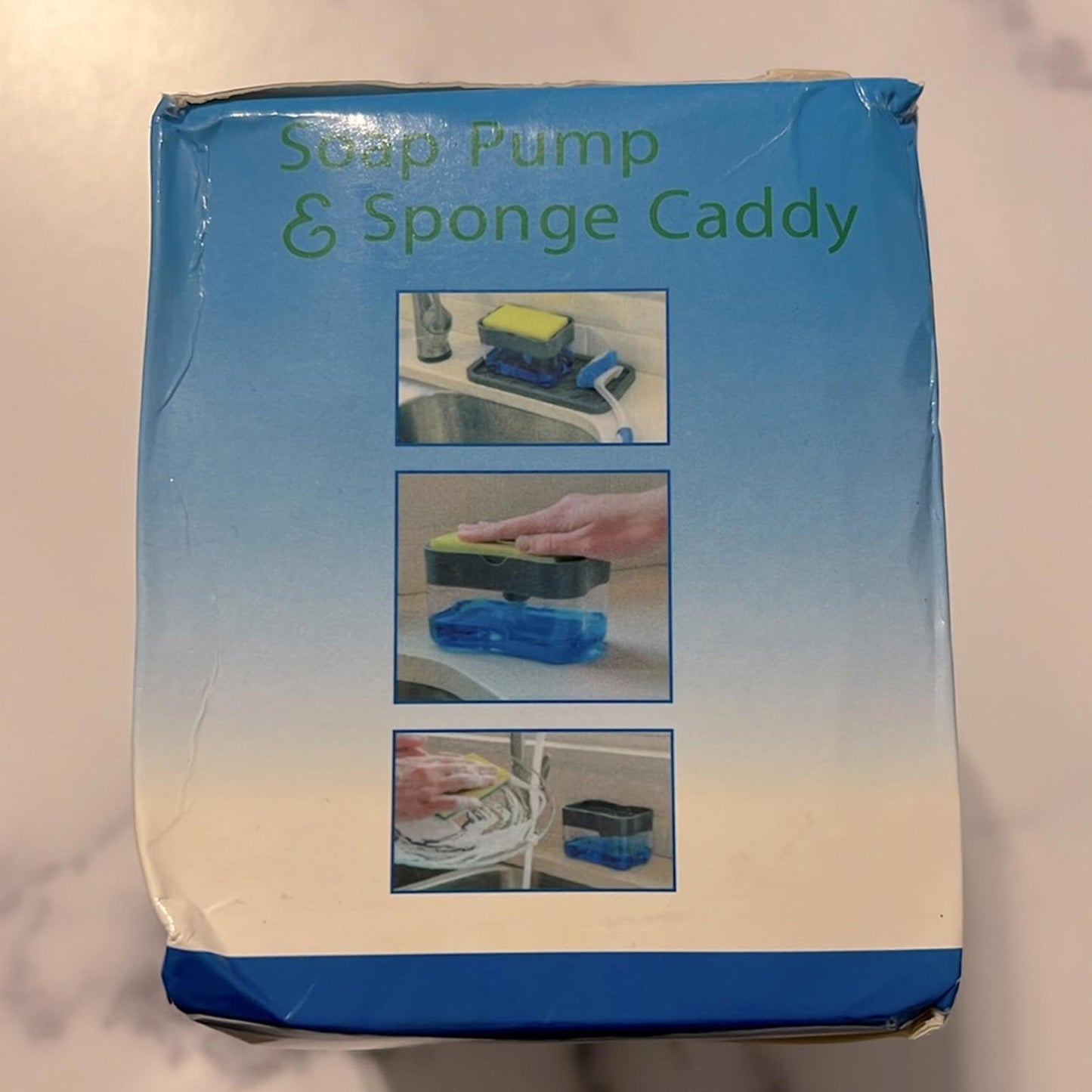 Dish Soap Dispenser & Sponge Holder for Kitchen Sink + Sponge, 13oz, Plastic NEW