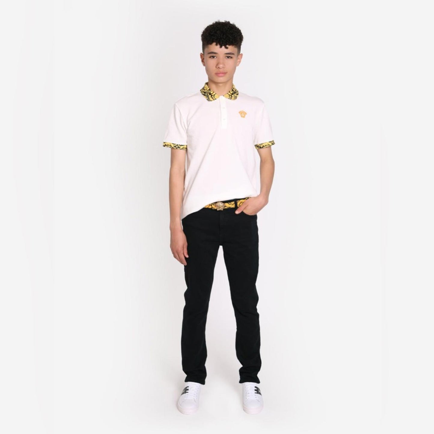 Versace Boys Barocco Logo Polo Shirt in White, Size 12A (152cm) New w/Tag $275