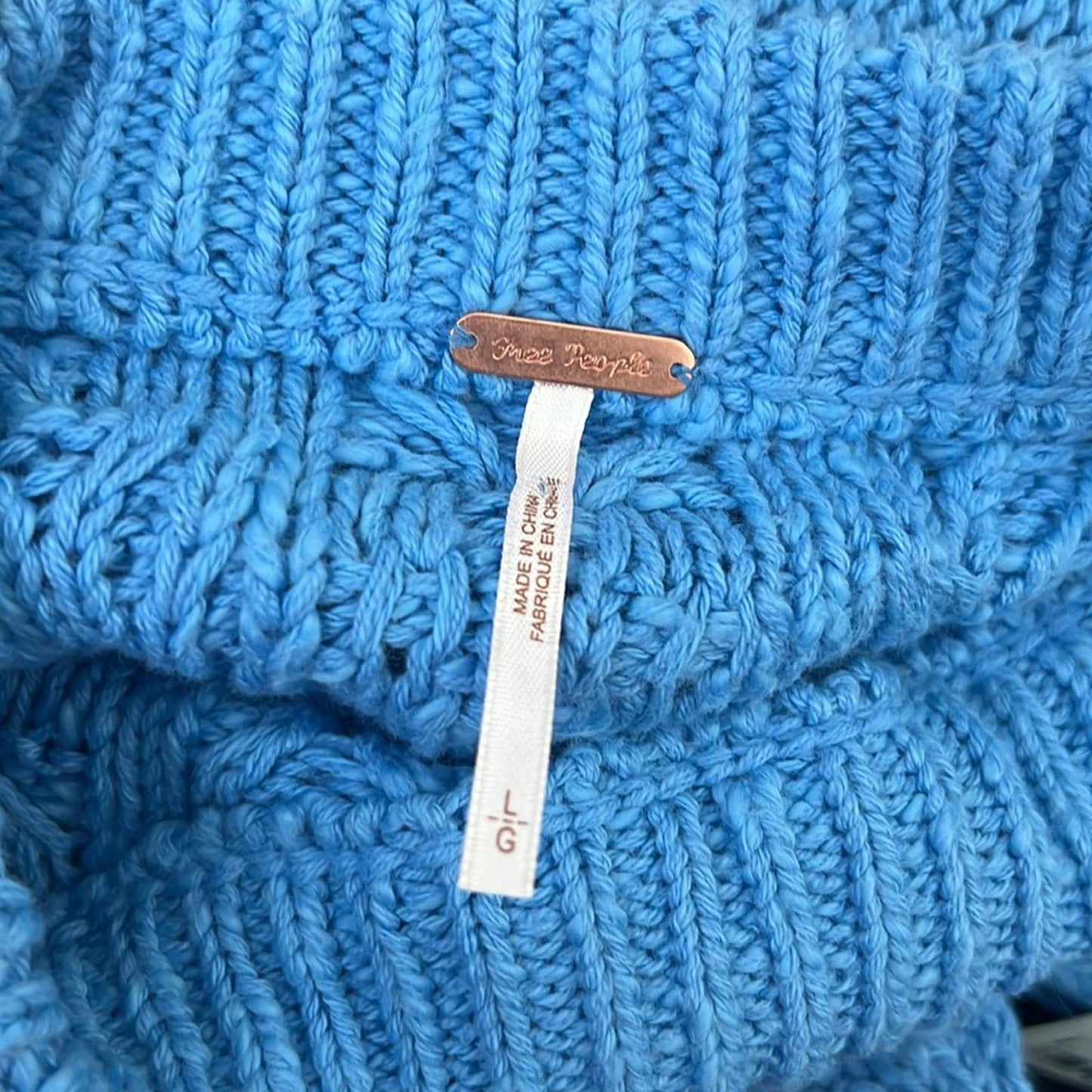 NEW Free People Isla Cable Knit Oversized Sweater, Marine Blue Size L