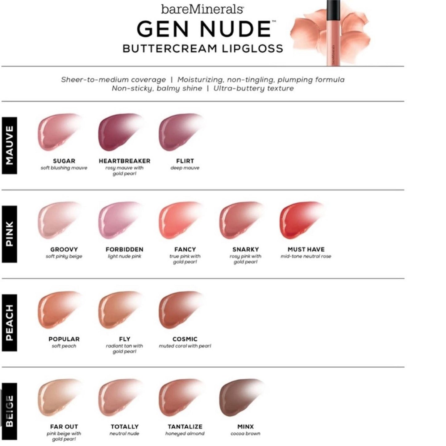 BareMinerals Gen Nude Buttercream Lip-Gloss, Heartbreaker 0.13 oz NEW