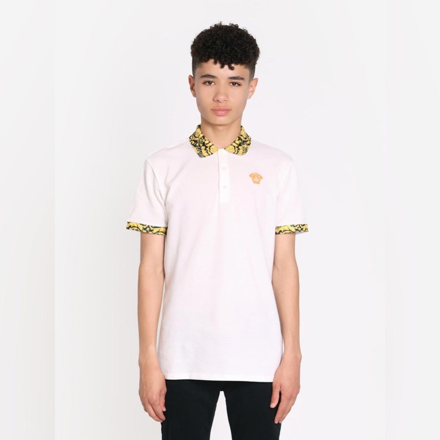 Versace Boys Barocco Logo Polo Shirt in White, Size 12A (152cm) New w/Tag $275