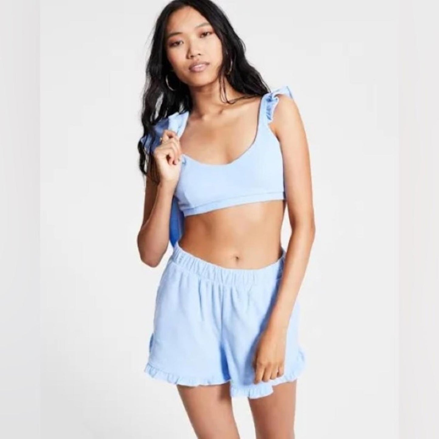 NWT Bar III Women's Scoop Neckline Ruffled Terry Bralette, Size L New w/Tag