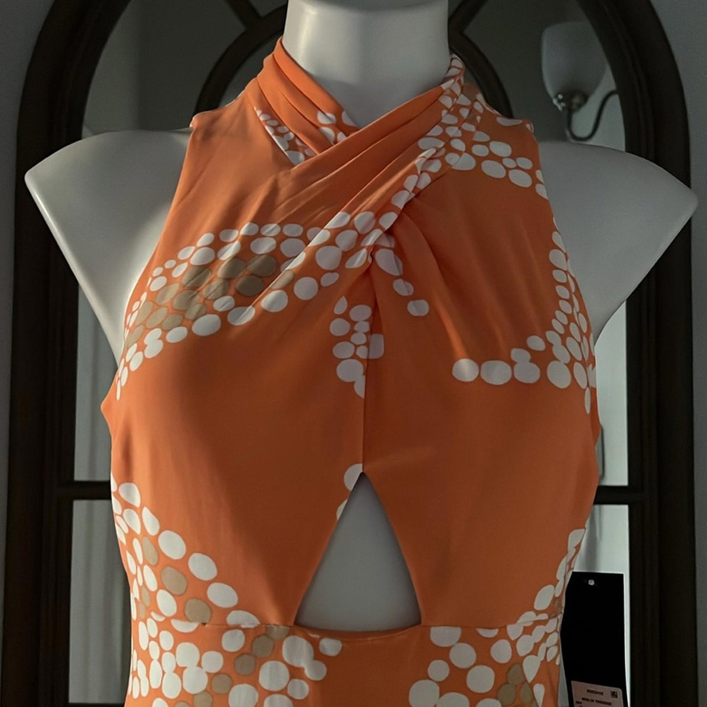 Rachel Roy Bird of Paradise Halter Maxi Dress in Orange Multi, Size S NEW $129