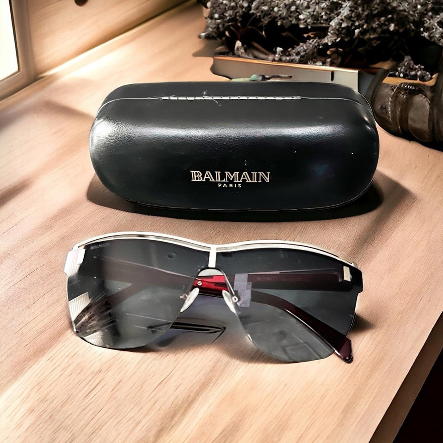 BALMAIN Sunglasses with Red Frames 70MM + Case New w/Tag