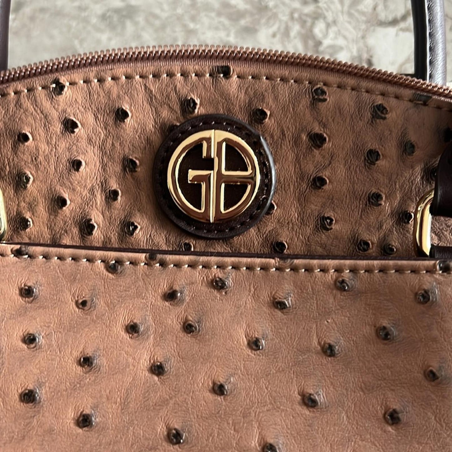 Giani Bernini Faux Ostrich Mini Satchel in Mocha Brown/Gold Tone, NEW w/o Tag