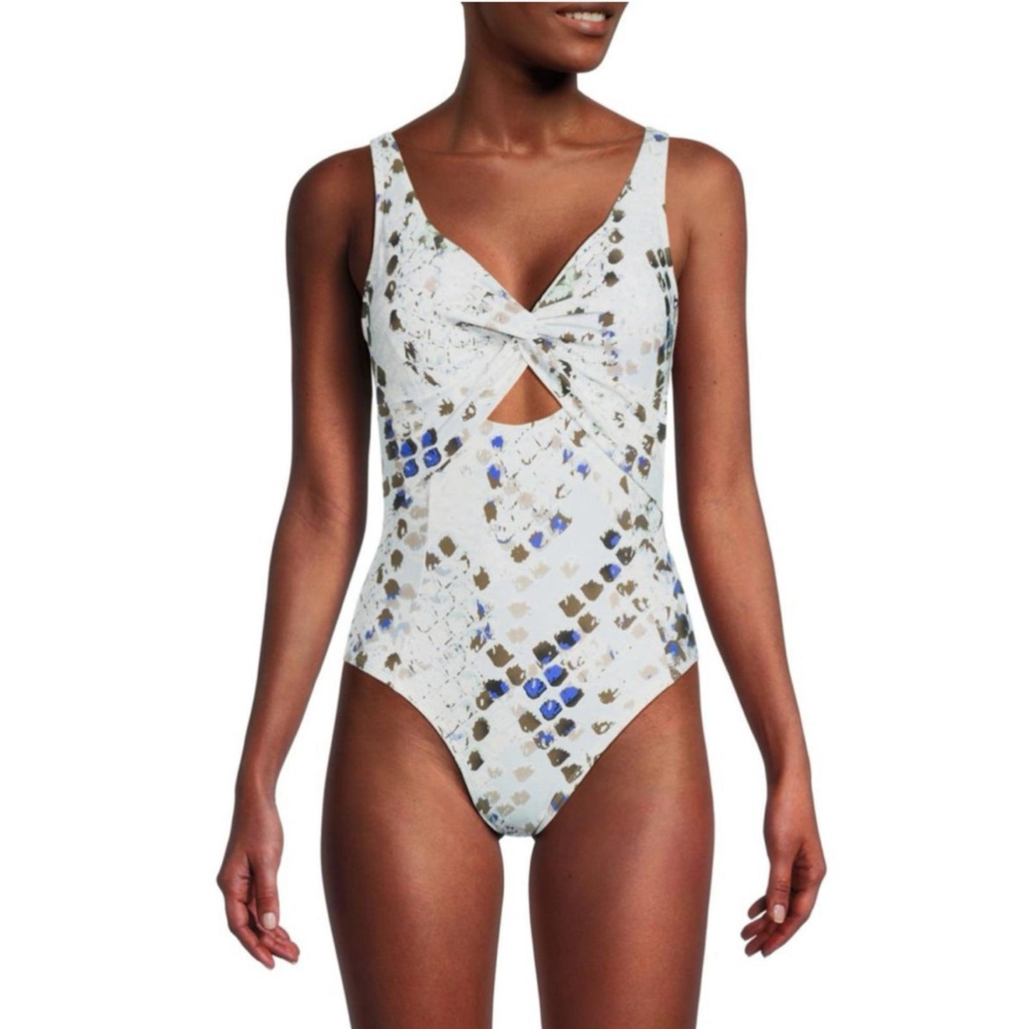 DKNY Deep V Twist Front Cut-Out One-Piece Swimsuit, Size 4 NEW w/Tag